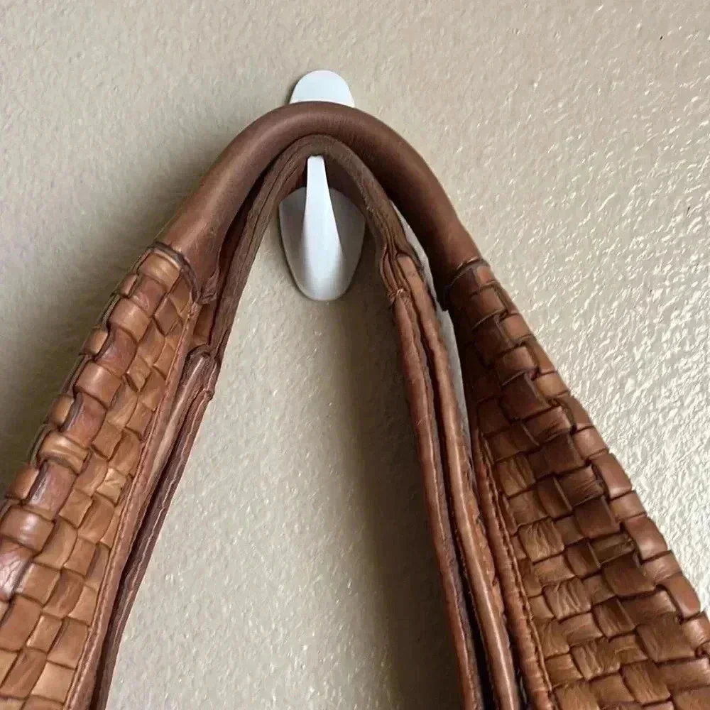 Distressed basket weave woven leather Hobo, Travel carryall bag